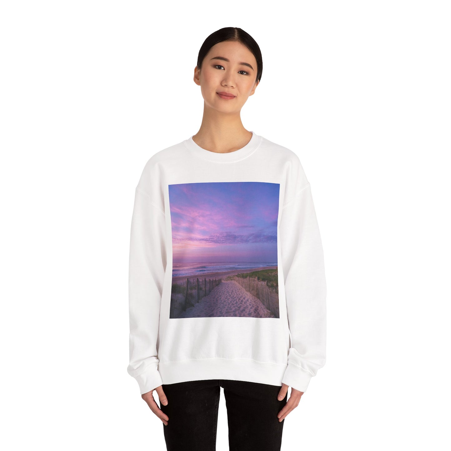 Sunrise Beach Moon Purple Clouds Sweatshirt