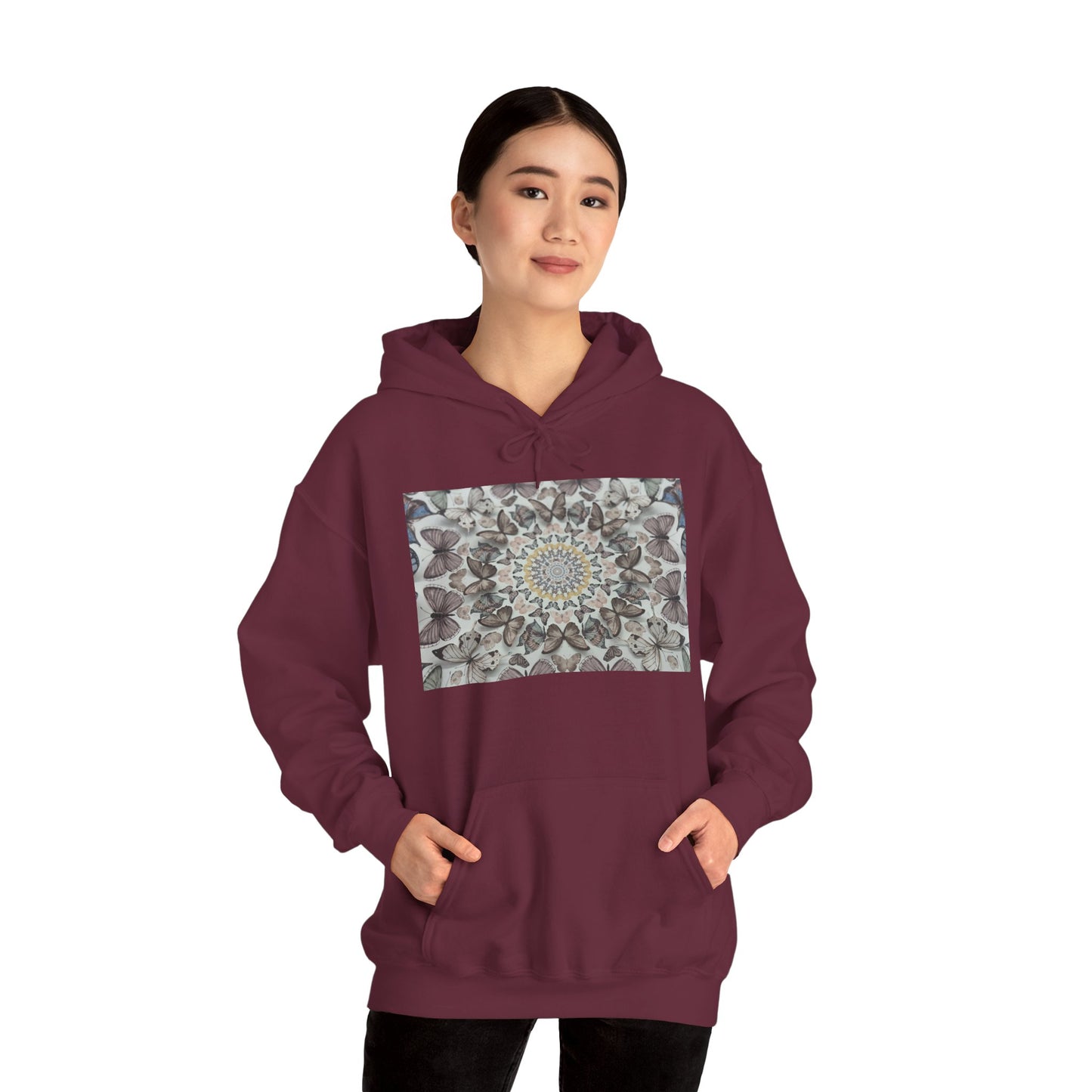Butterfly Mandala Hoodie, Cozy Sweatshirt, Unisex Hooded Sweatshirt, Festival Wear, Gift for Yogis, Casual Layering