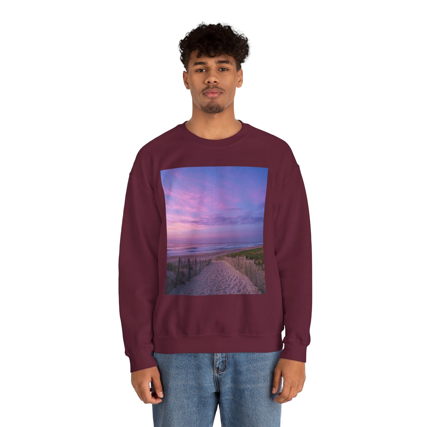 Sunrise Beach Moon Purple Clouds Sweatshirt