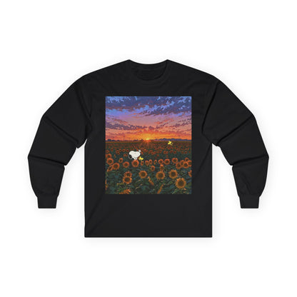 Sunset & Sunflowers Long Sleeve Tee, Floral Tee, Casual Wear, Gift for Nature Lovers, Eco-friendly Apparel