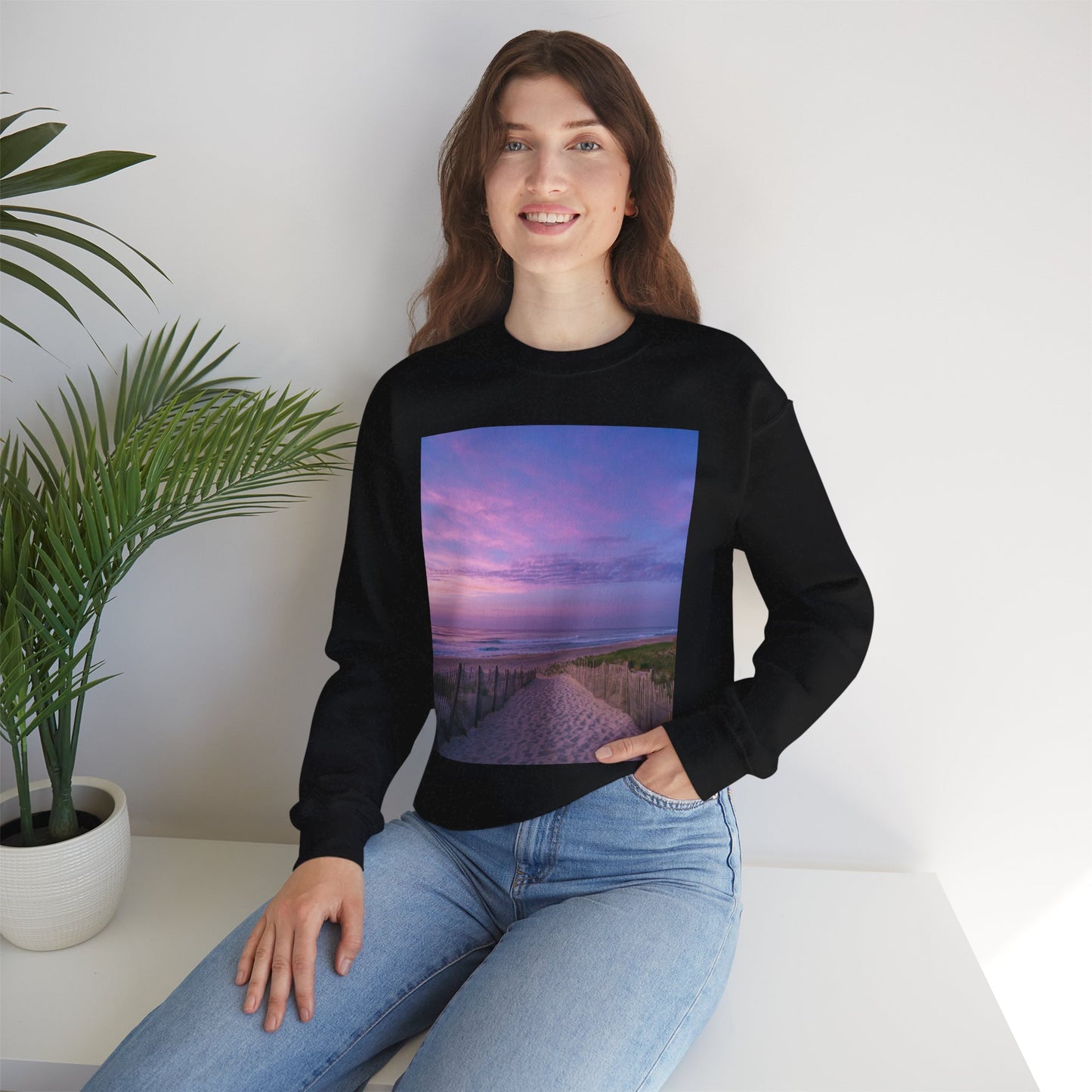 Sunrise Beach Moon Purple Clouds Sweatshirt