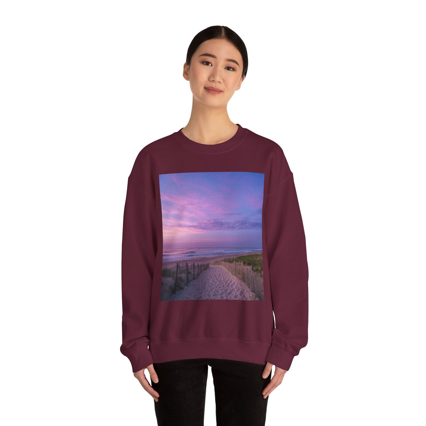 Sunrise Beach Moon Purple Clouds Sweatshirt