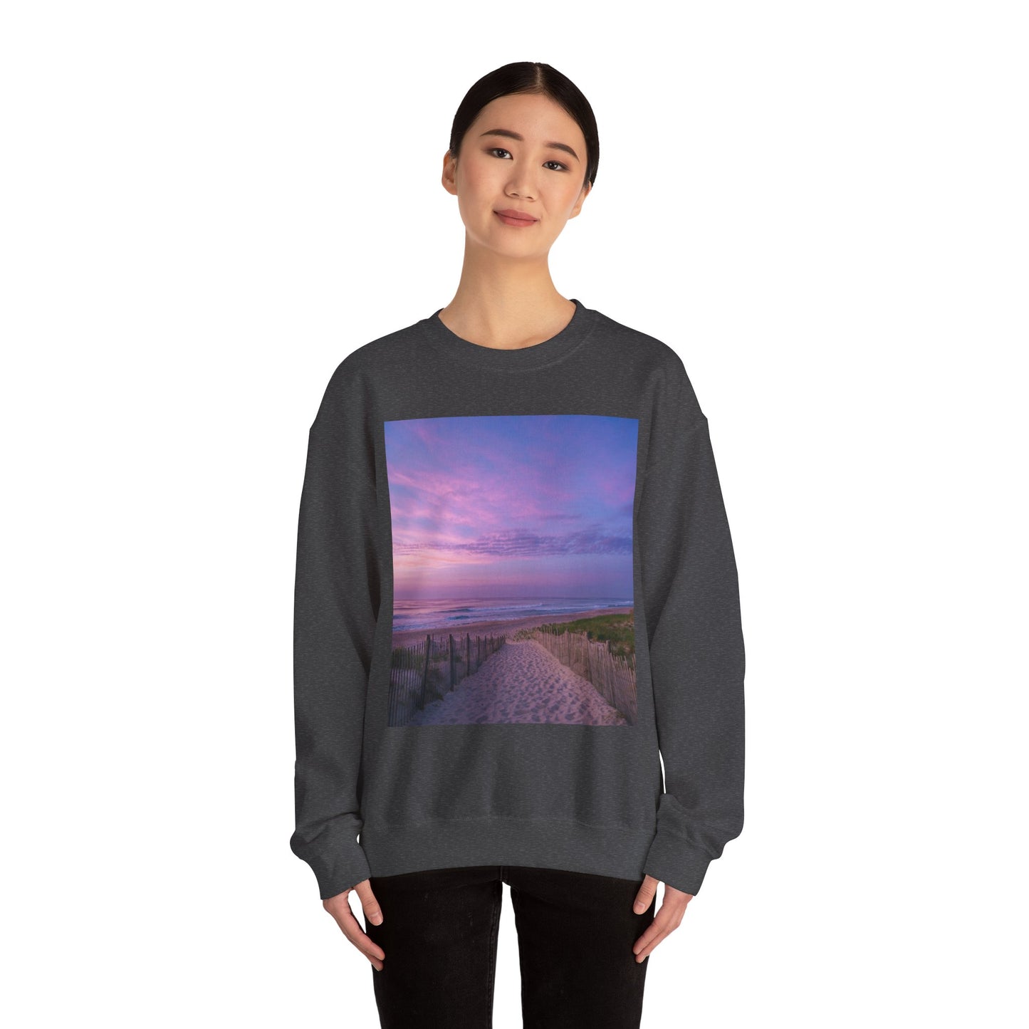 Sunrise Beach Moon Purple Clouds Sweatshirt