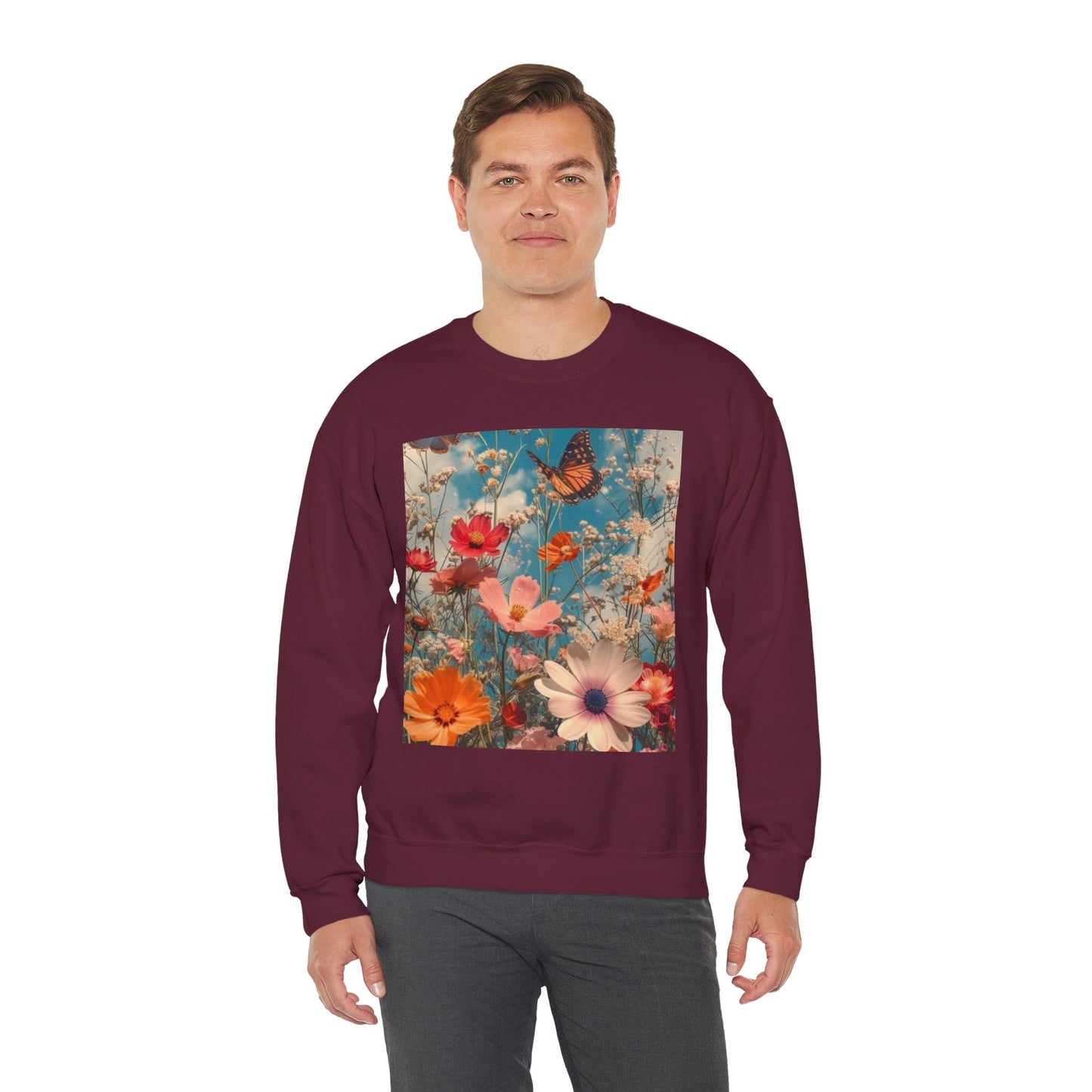 Floating Butterfly Sweatshirt - Cozy Unisex Crewneck for Nature Lovers, Spring Fashion, Gift, Outdoor Adventures, Seasonal Wear