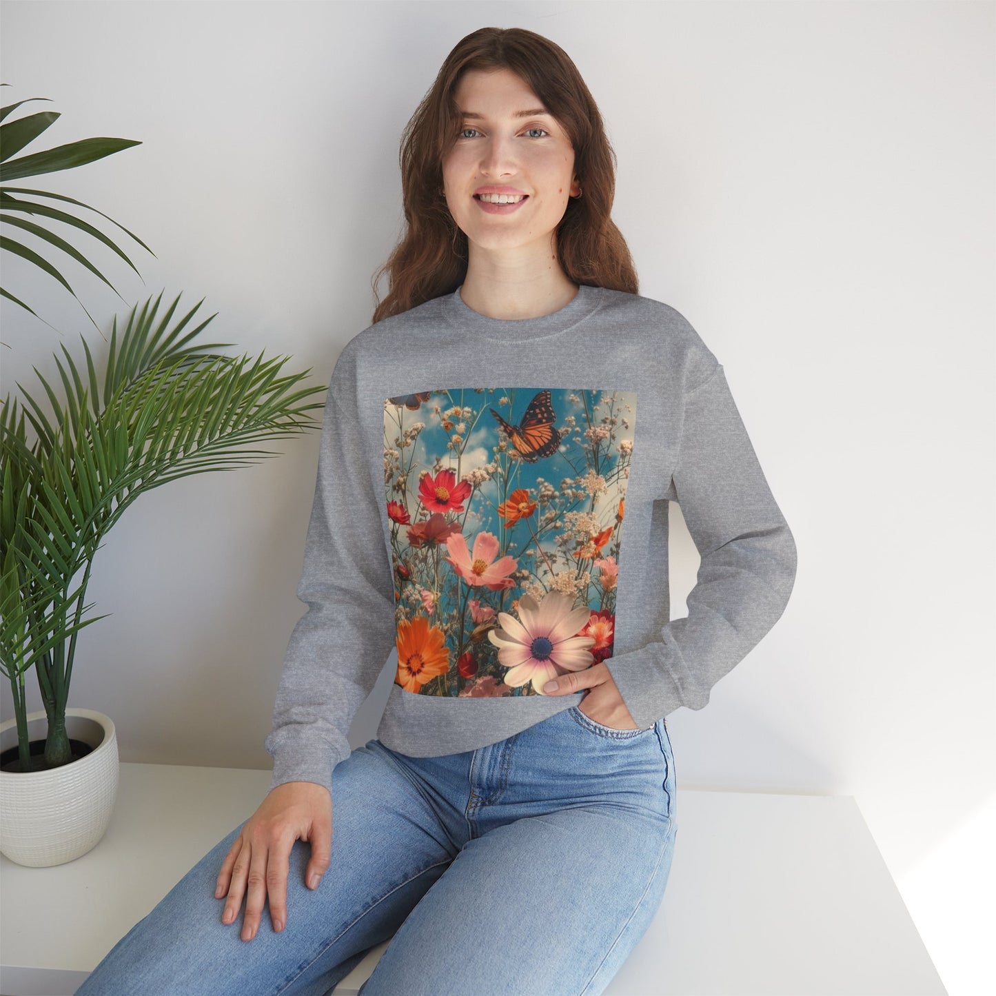 Floating Butterfly Sweatshirt - Cozy Unisex Crewneck for Nature Lovers, Spring Fashion, Gift, Outdoor Adventures, Seasonal Wear