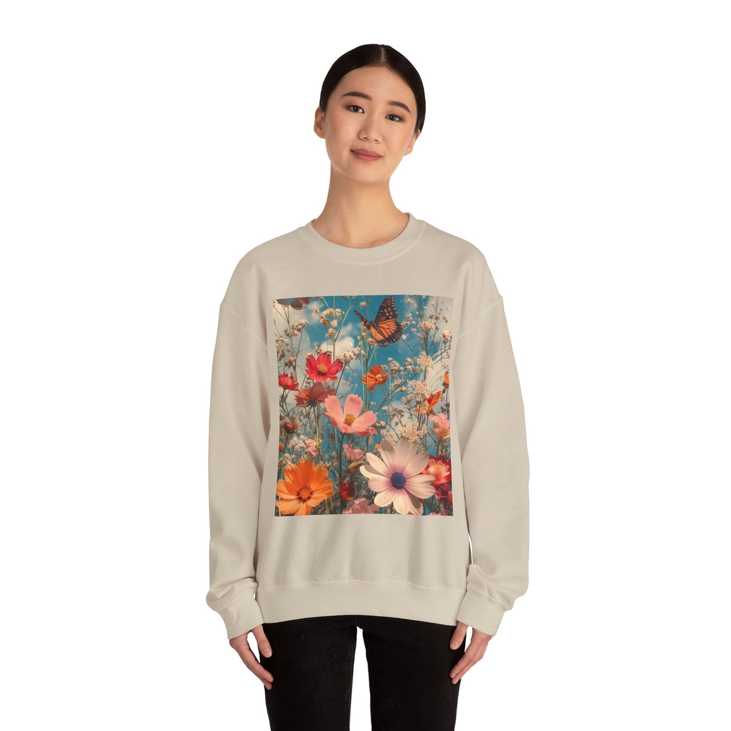 Floating Butterfly Sweatshirt - Cozy Unisex Crewneck for Nature Lovers, Spring Fashion, Gift, Outdoor Adventures, Seasonal Wear