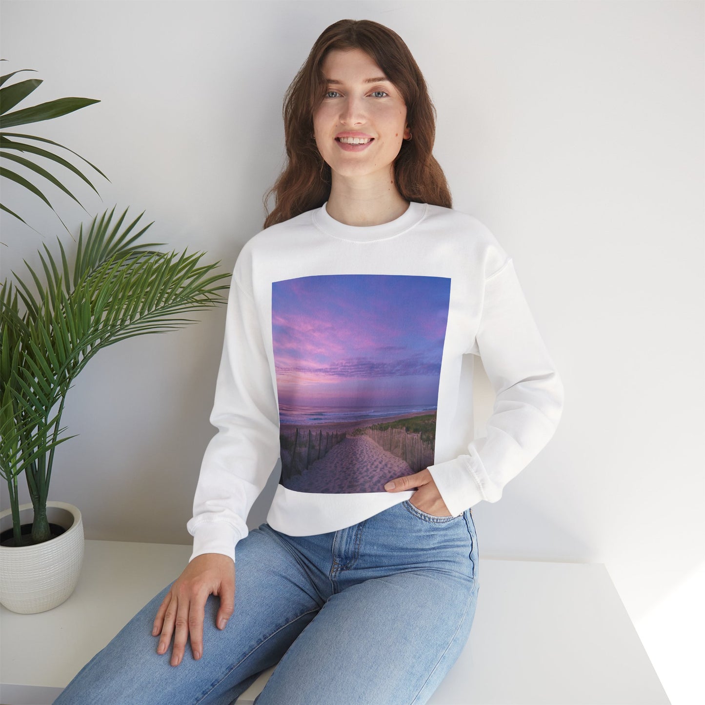 Sunrise Beach Moon Purple Clouds Sweatshirt