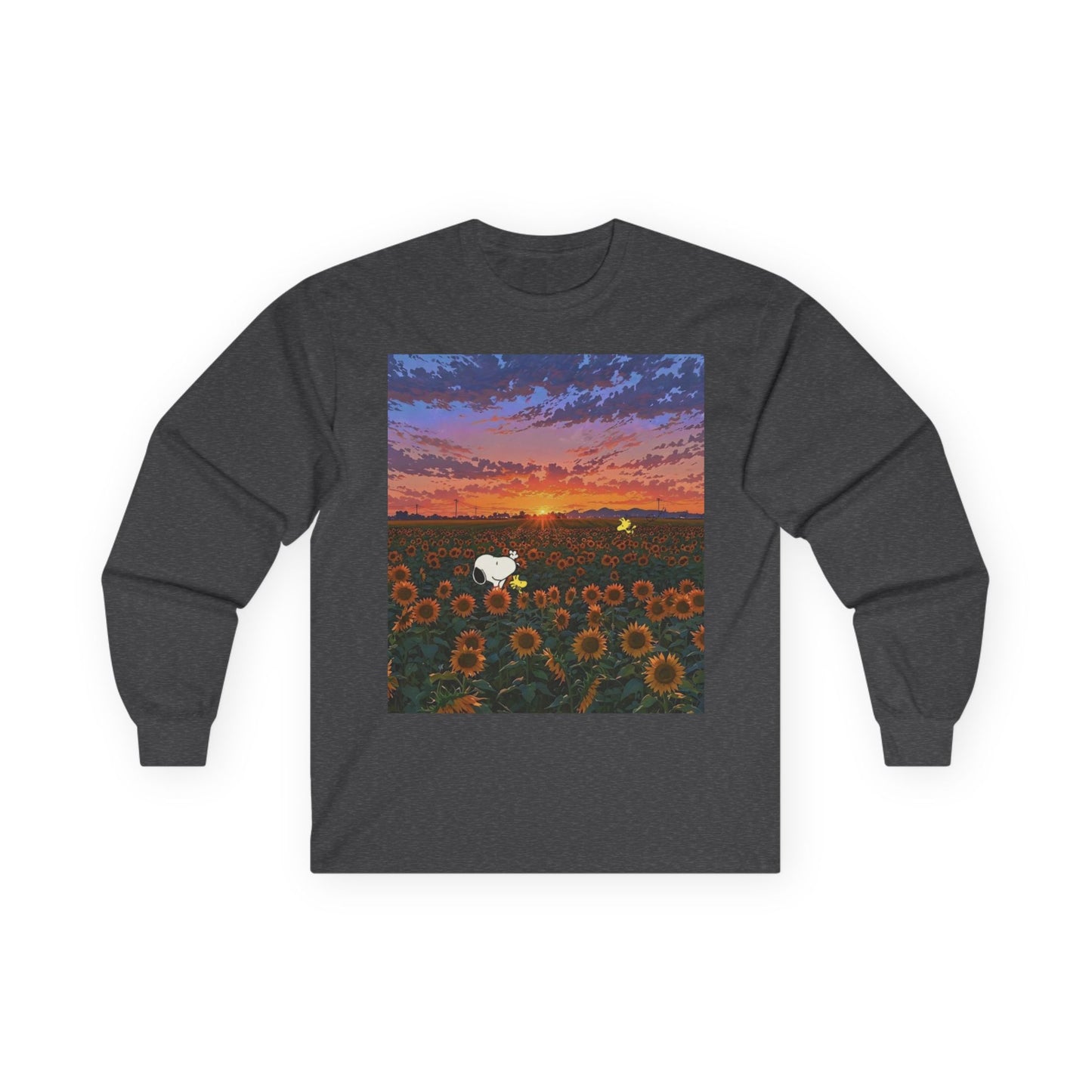 Sunset & Sunflowers Long Sleeve Tee, Floral Tee, Casual Wear, Gift for Nature Lovers, Eco-friendly Apparel