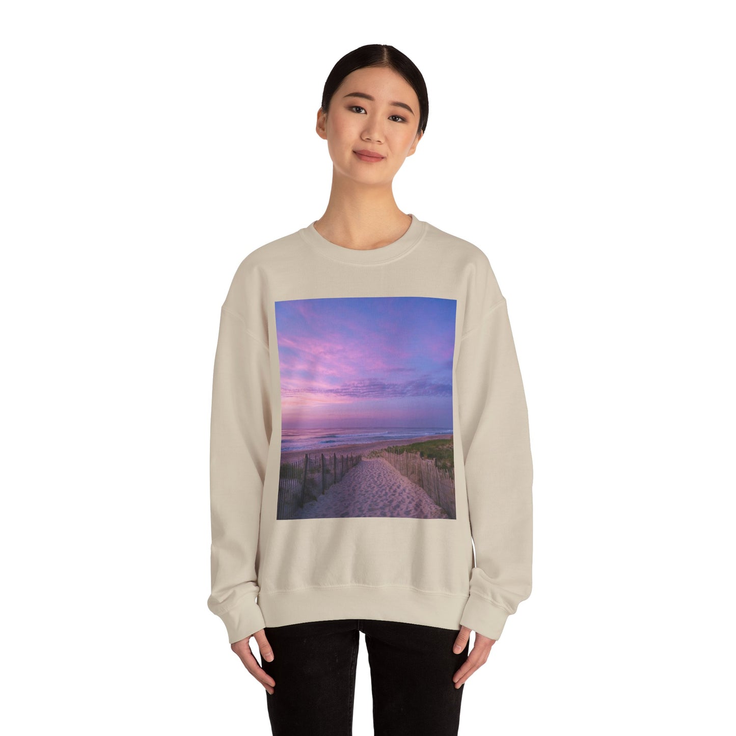 Sunrise Beach Moon Purple Clouds Sweatshirt