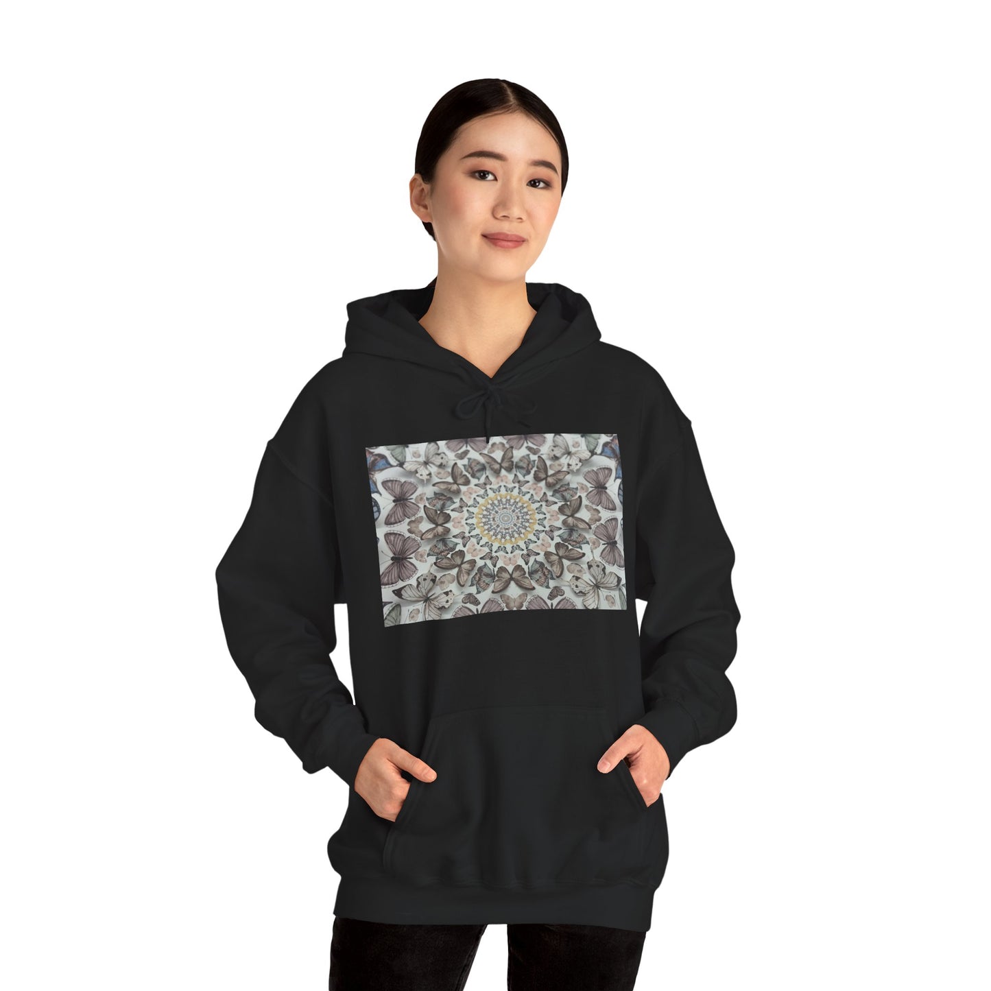 Butterfly Mandala Hoodie, Cozy Sweatshirt, Unisex Hooded Sweatshirt, Festival Wear, Gift for Yogis, Casual Layering