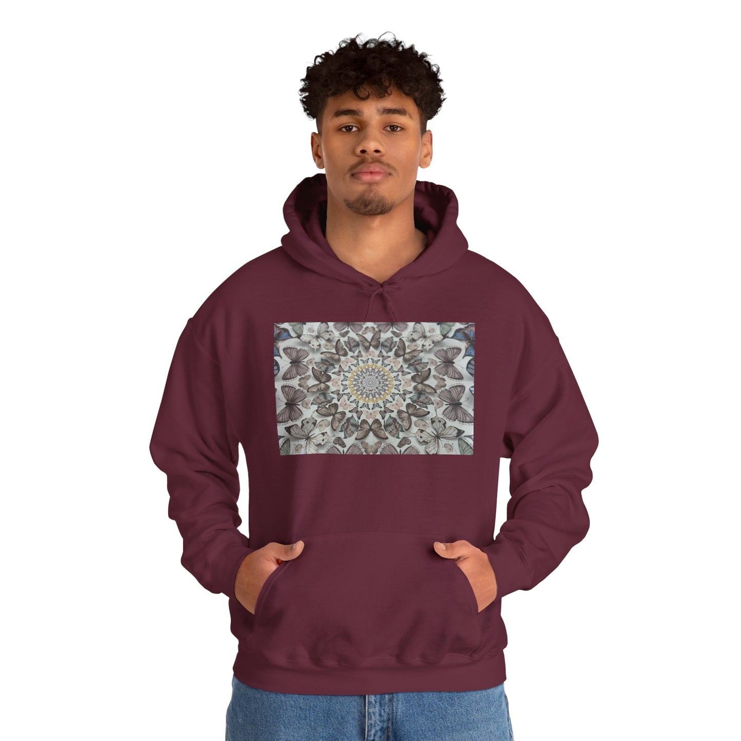 Butterfly Mandala Hoodie, Cozy Sweatshirt, Unisex Hooded Sweatshirt, Festival Wear, Gift for Yogis, Casual Layering