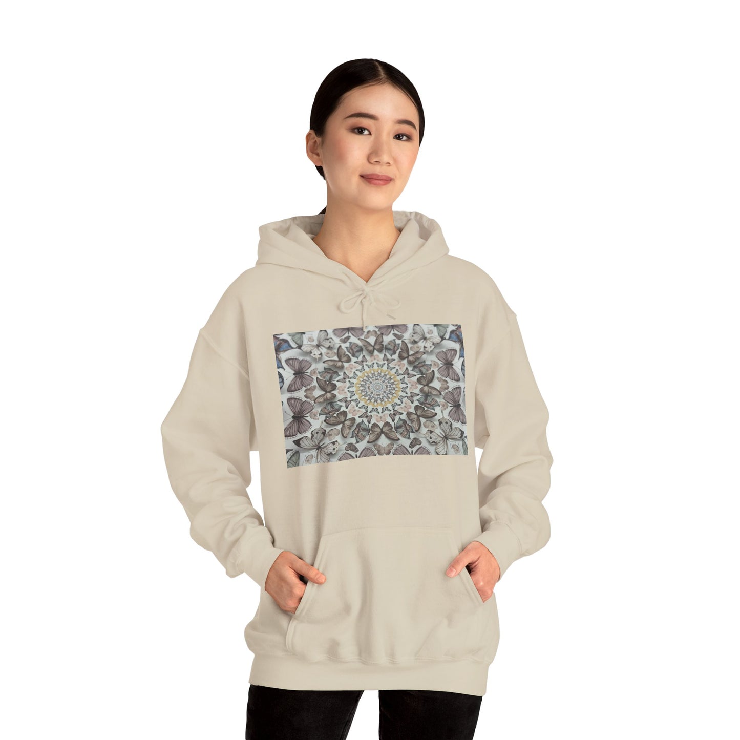 Butterfly Mandala Hoodie, Cozy Sweatshirt, Unisex Hooded Sweatshirt, Festival Wear, Gift for Yogis, Casual Layering