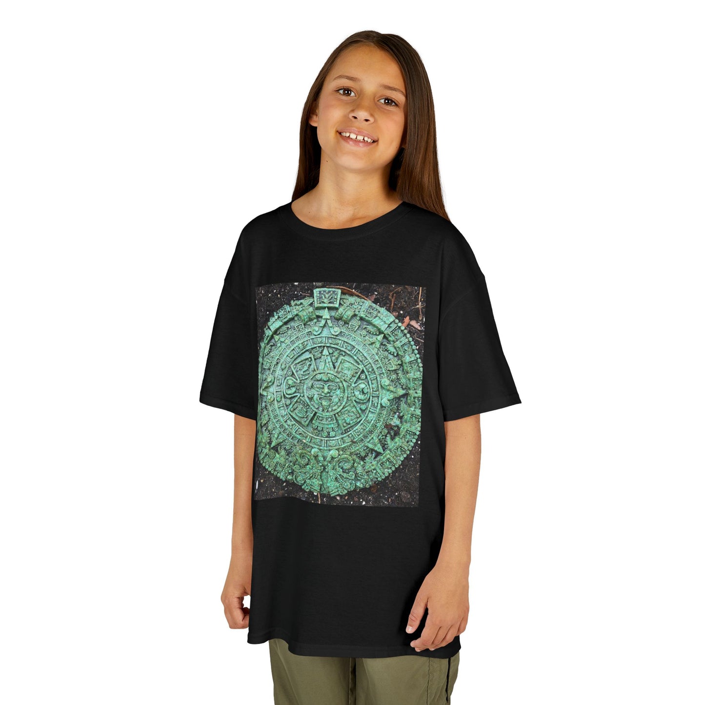 Aztec Calendar Kids Tee, Fun Kids Shirt, Historical Theme T-Shirt, Gift for Young Explorers, Black Cotton Tee for Special Occasions