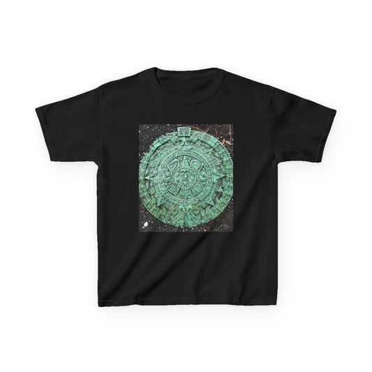 Aztec Calendar Kids Tee, Fun Kids Shirt, Historical Theme T-Shirt, Gift for Young Explorers, Black Cotton Tee for Special Occasions