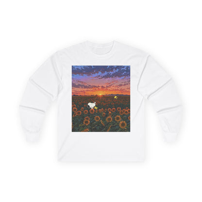 Sunset & Sunflowers Long Sleeve Tee, Floral Tee, Casual Wear, Gift for Nature Lovers, Eco-friendly Apparel