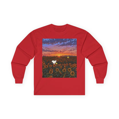 Sunset & Sunflowers Long Sleeve Tee, Floral Tee, Casual Wear, Gift for Nature Lovers, Eco-friendly Apparel