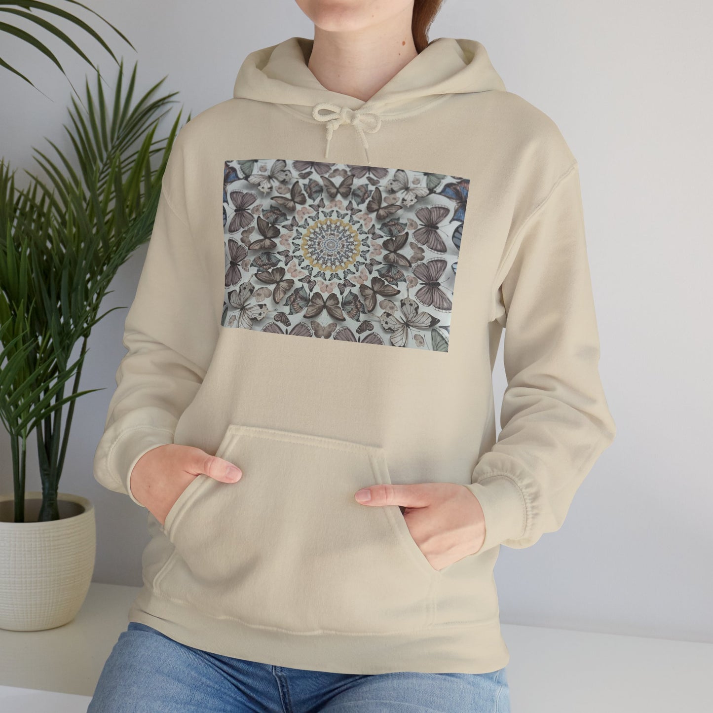 Butterfly Mandala Hoodie, Cozy Sweatshirt, Unisex Hooded Sweatshirt, Festival Wear, Gift for Yogis, Casual Layering