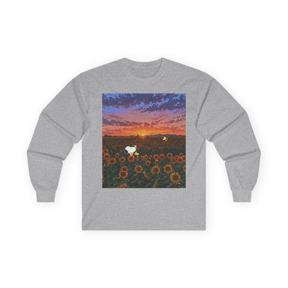Sunset & Sunflowers Long Sleeve Tee, Floral Tee, Casual Wear, Gift for Nature Lovers, Eco-friendly Apparel